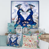 Two Blue Peacocks With Wildflowers