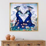 Two Blue Peacocks With Wildflowers