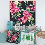 Red VIntage Roses and Berries On Black