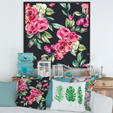 Red VIntage Roses and Berries On Black