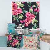 Red VIntage Roses and Berries On Black