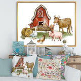 Farm House With Goose Chicken Cow Pig and Haystack