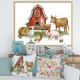 Farm House With Goose Chicken Cow Pig and Haystack