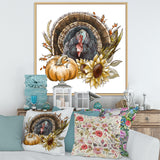 Thanksgiving Vintage Turkey Sunflowers and Pumpkin
