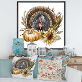 Thanksgiving Vintage Turkey Sunflowers and Pumpkin