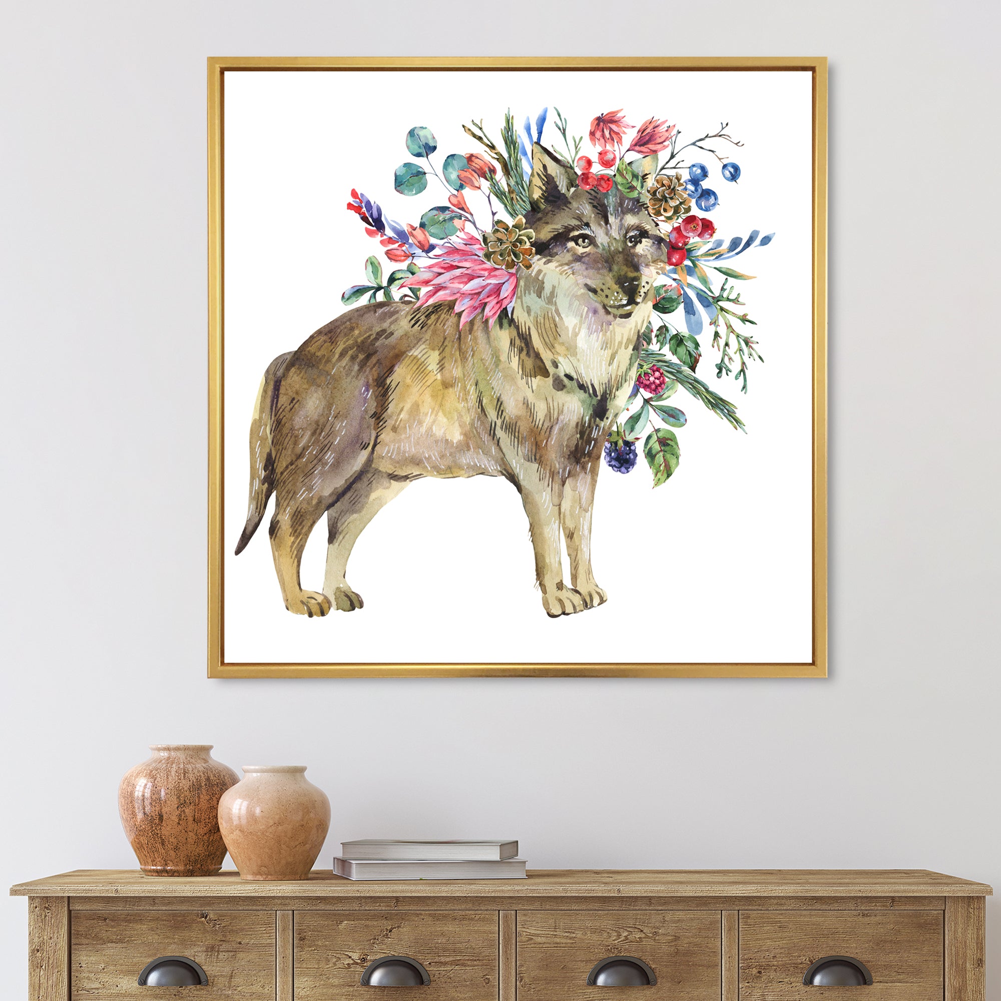 Wolf With Woodland Flowers