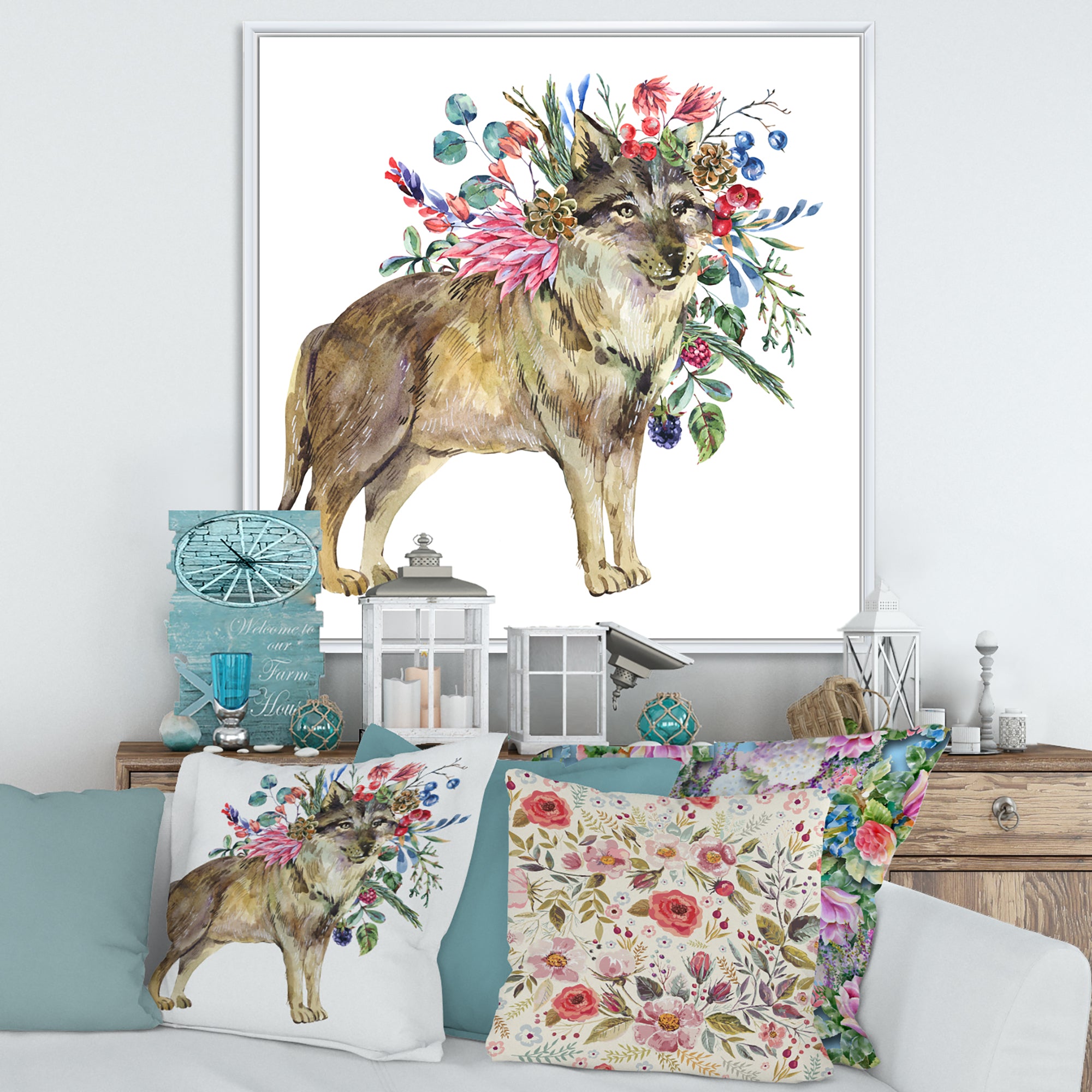 Wolf With Woodland Flowers
