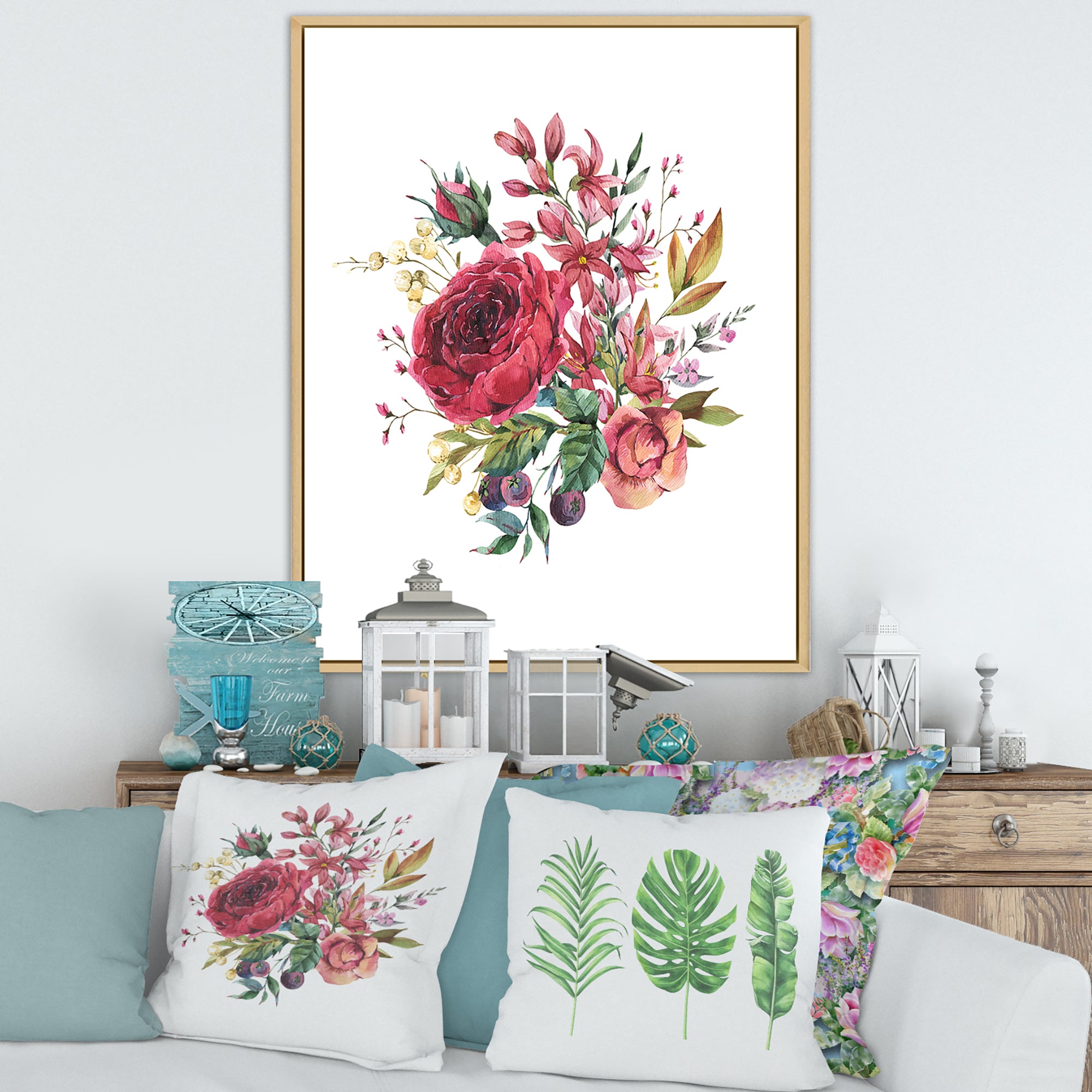 Vintage Burgundy Rose and Wildflowers