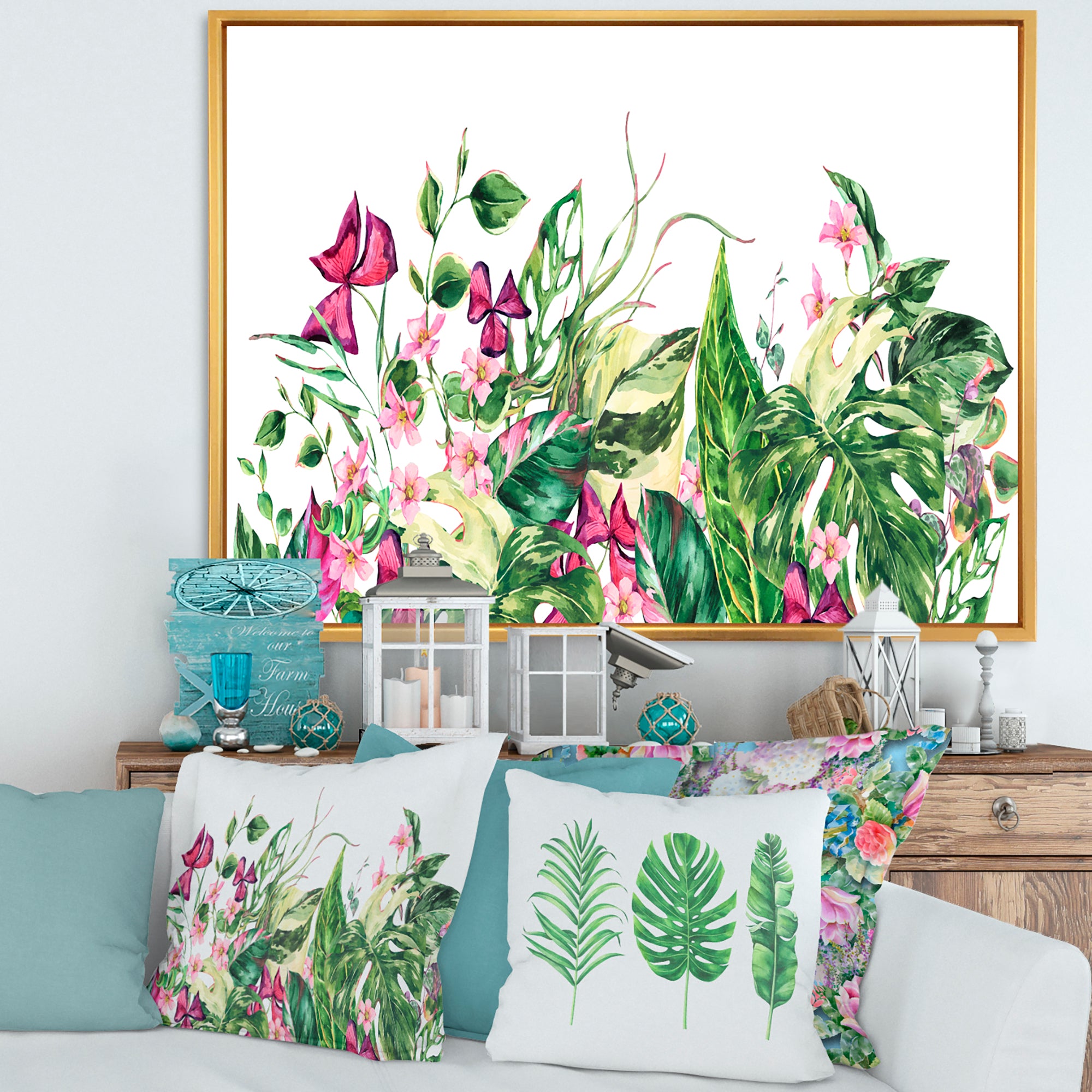 Vintage Floral Tropical Leaves I