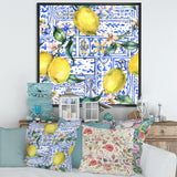 Lemon Ornament On Blue Geometrical Pattern I