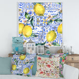 Lemon Ornament On Blue Geometrical Pattern I