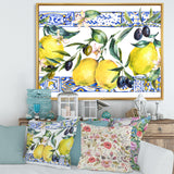 Lemon Ornament On Blue Geometrical Pattern II