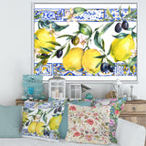 Lemon Ornament On Blue Geometrical Pattern II