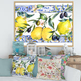 Lemon Ornament On Blue Geometrical Pattern II