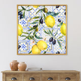 Lemon Ornament On Blue Geometrical Pattern III