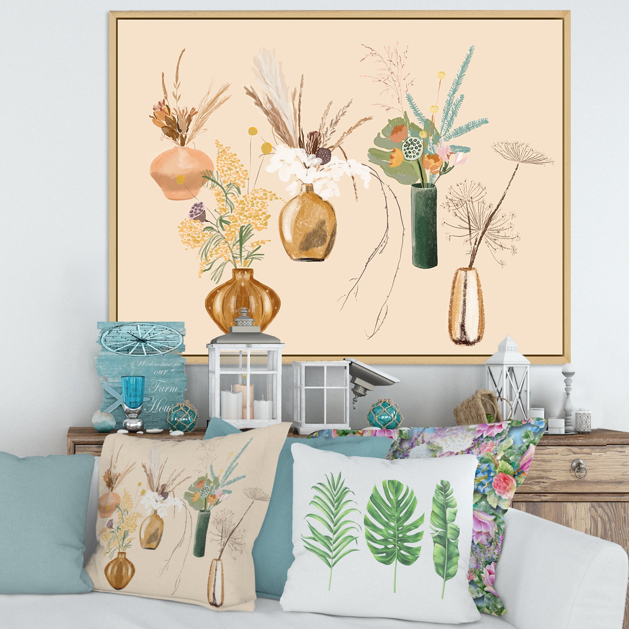 Bouquets Of Wildflowers In Gold Vases III