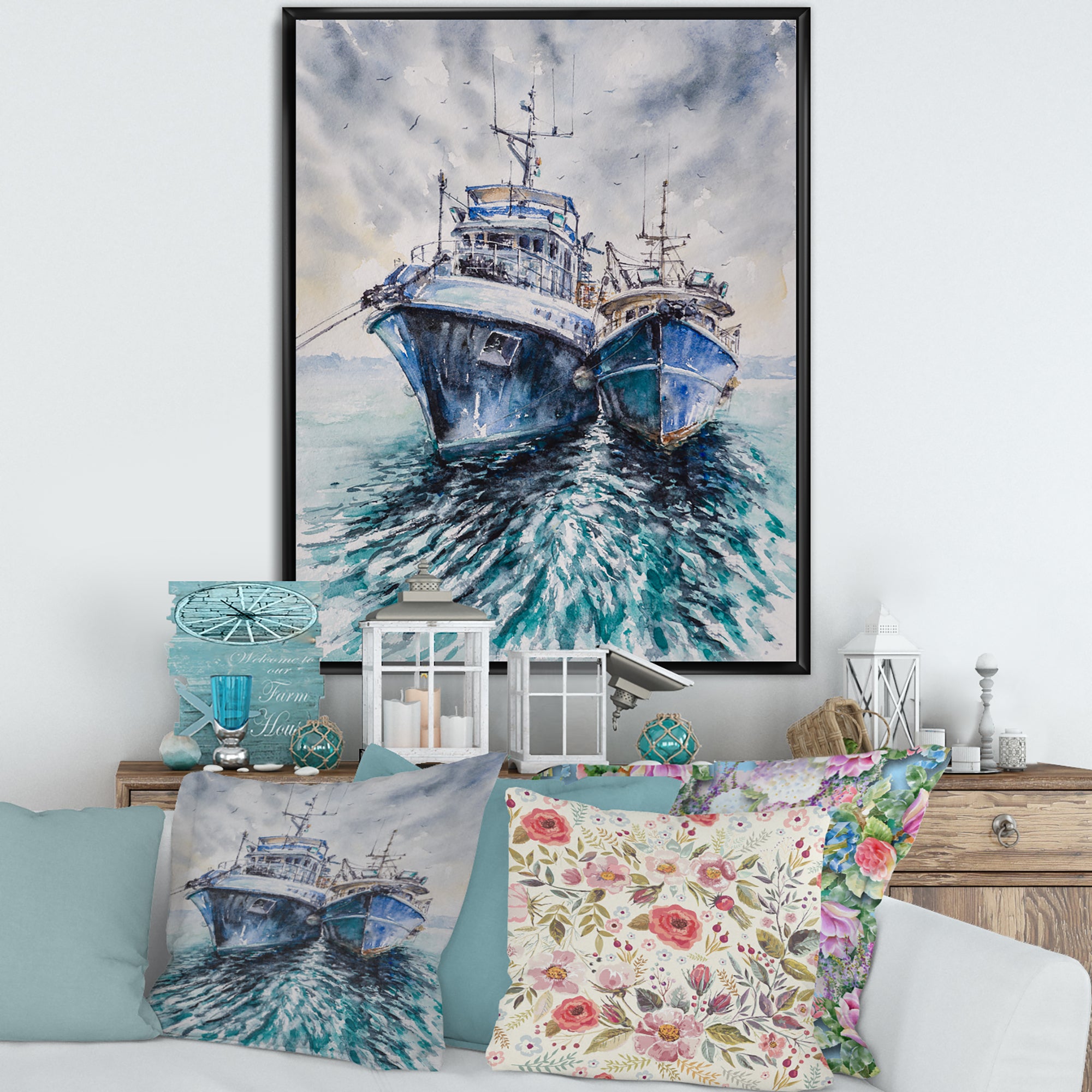 Two Fishing Boats Before A Storm Anchored