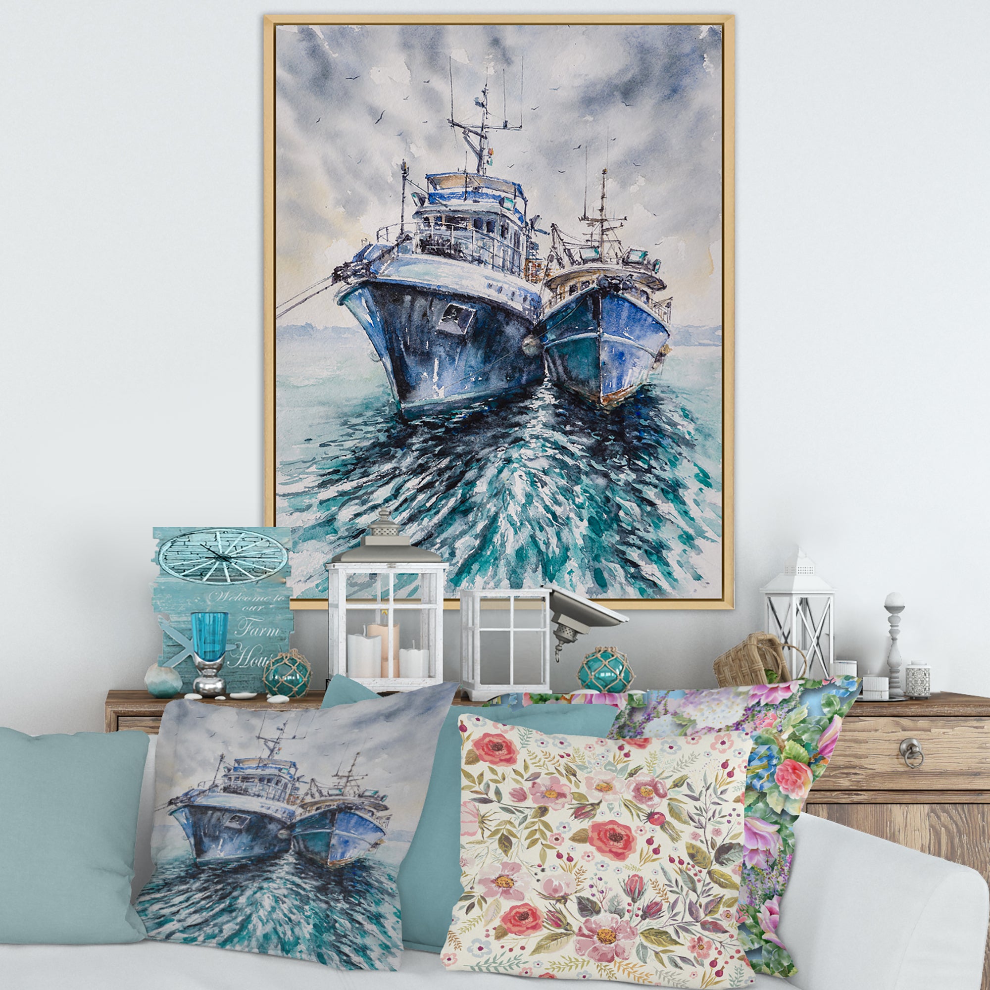 Two Fishing Boats Before A Storm Anchored