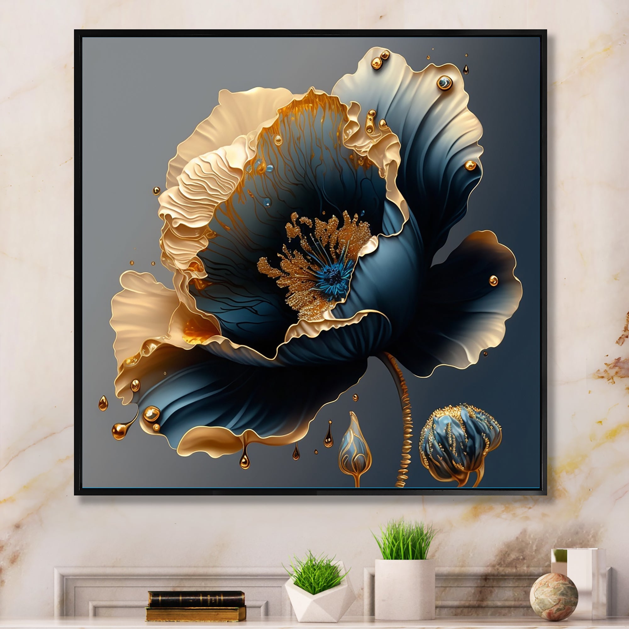 Deep Blue And Gold Single Flower IV
