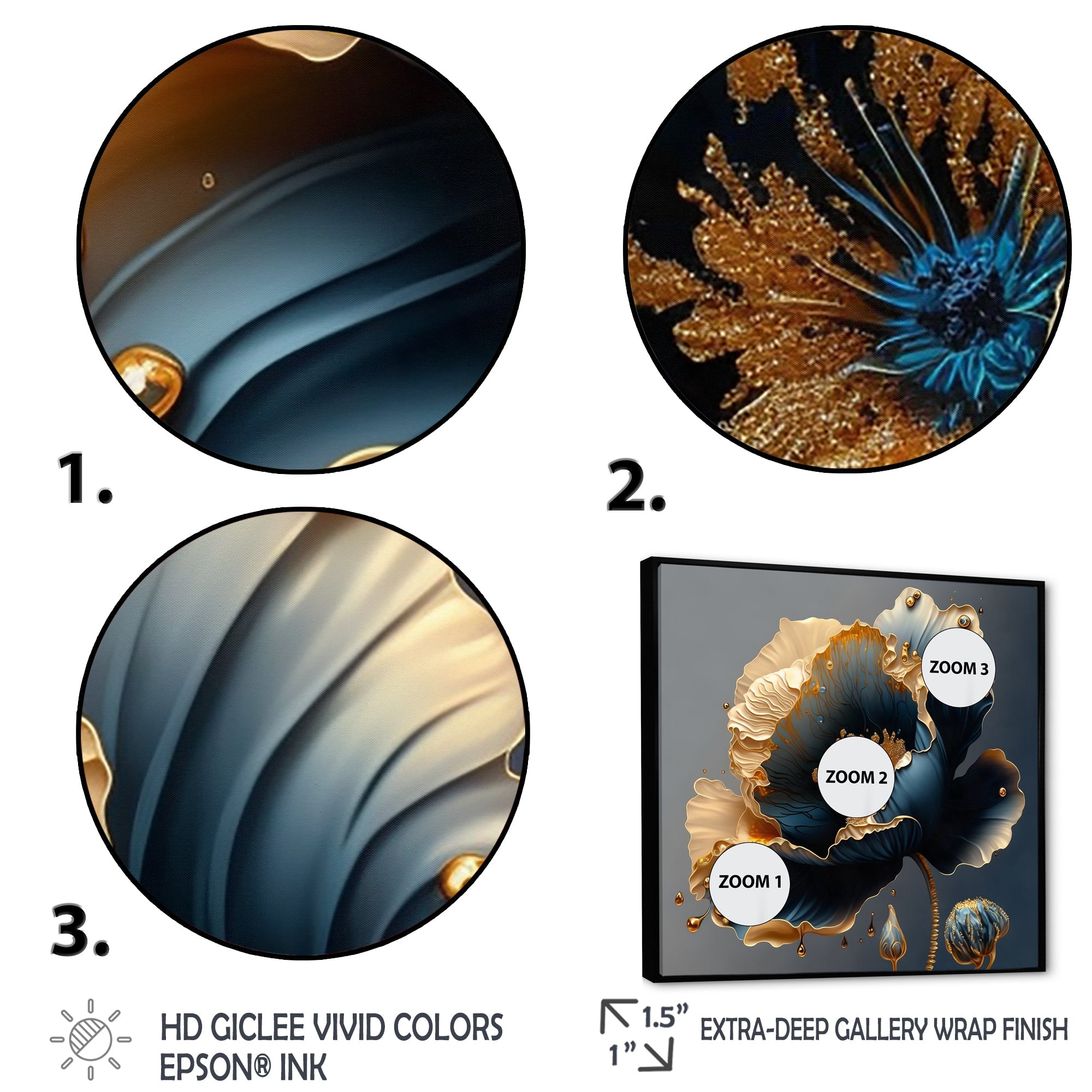 Deep Blue And Gold Single Flower IV