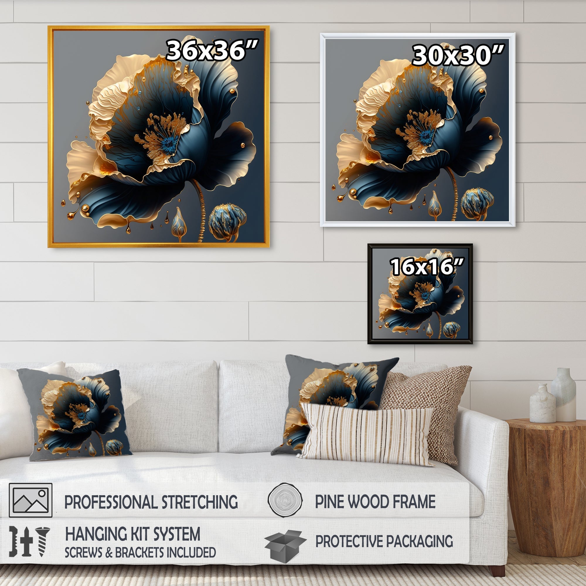 Deep Blue And Gold Single Flower IV