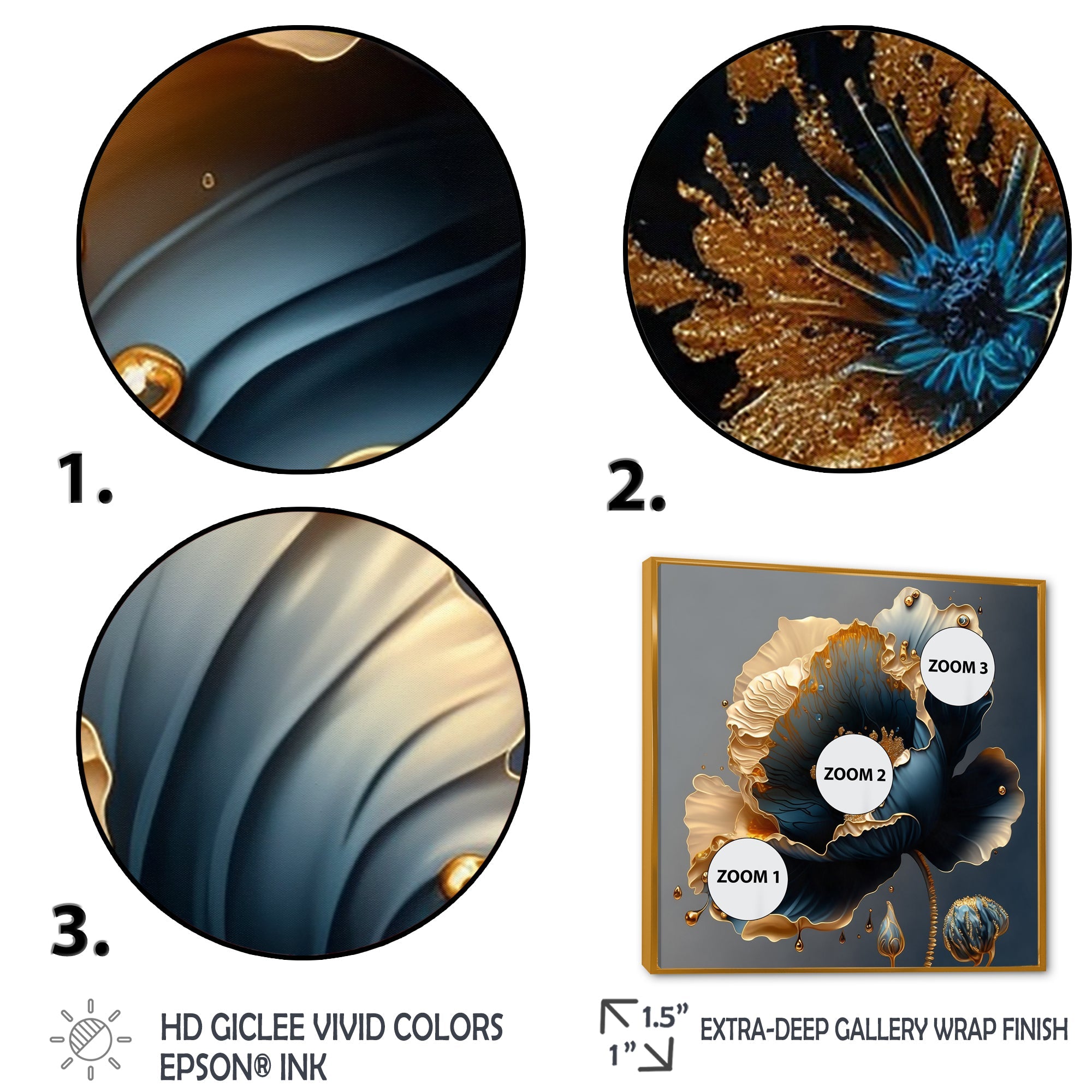 Deep Blue And Gold Single Flower IV