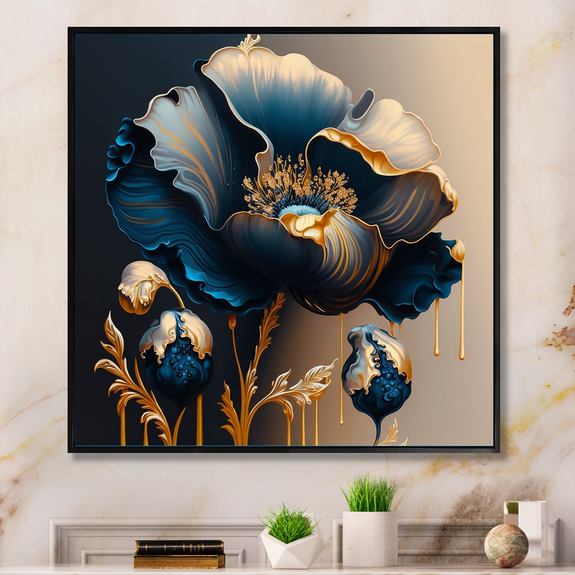 Deep Blue And Gold Single Flower V