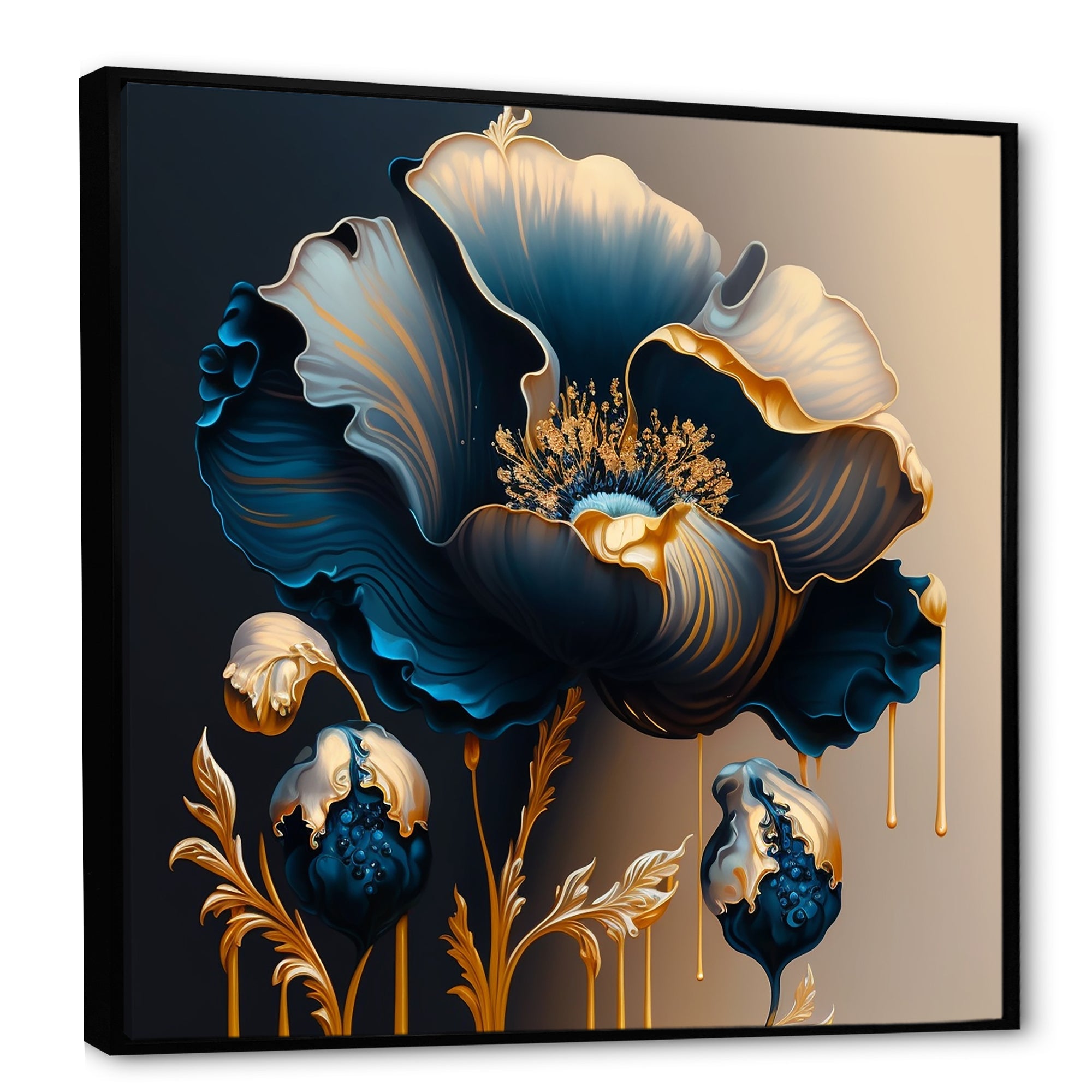 Deep Blue And Gold Single Flower V