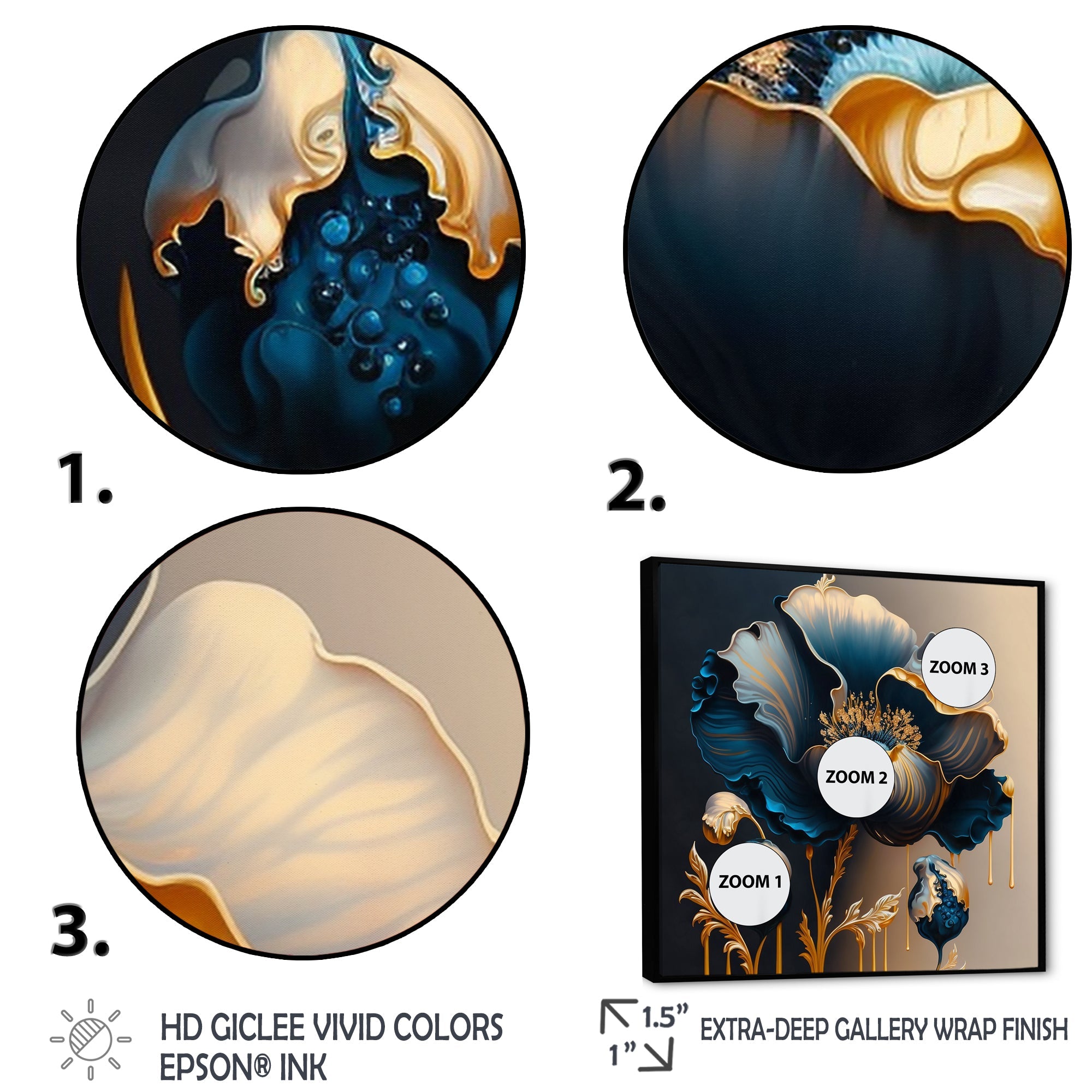 Deep Blue And Gold Single Flower V