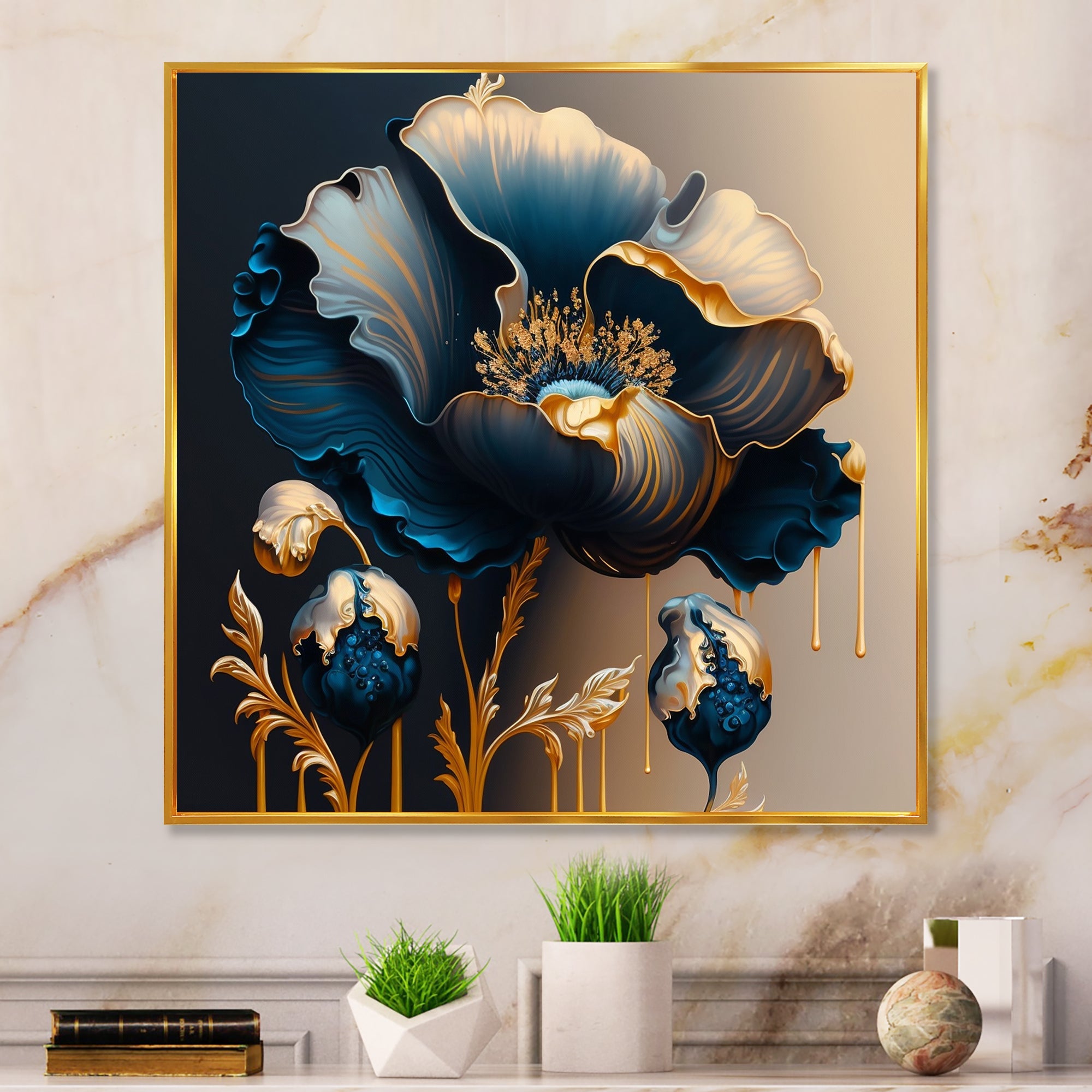 Deep Blue And Gold Single Flower V