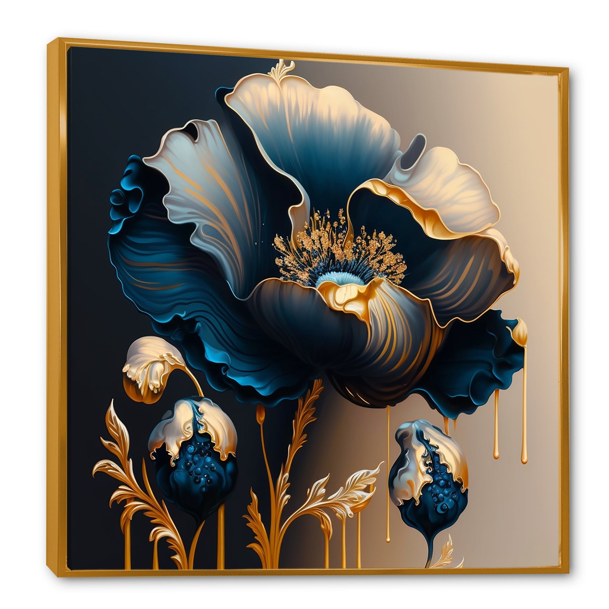 Deep Blue And Gold Single Flower V