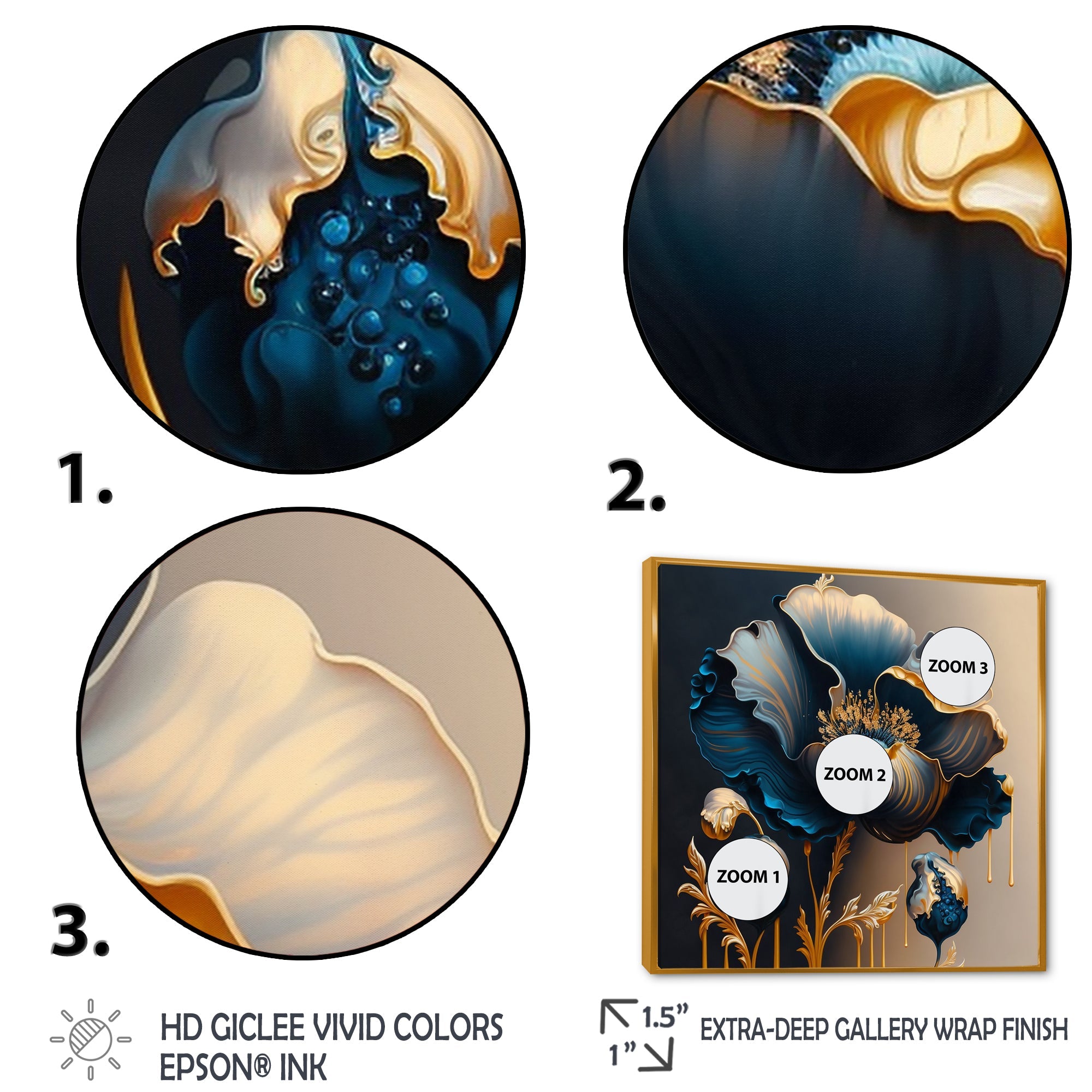 Deep Blue And Gold Single Flower V