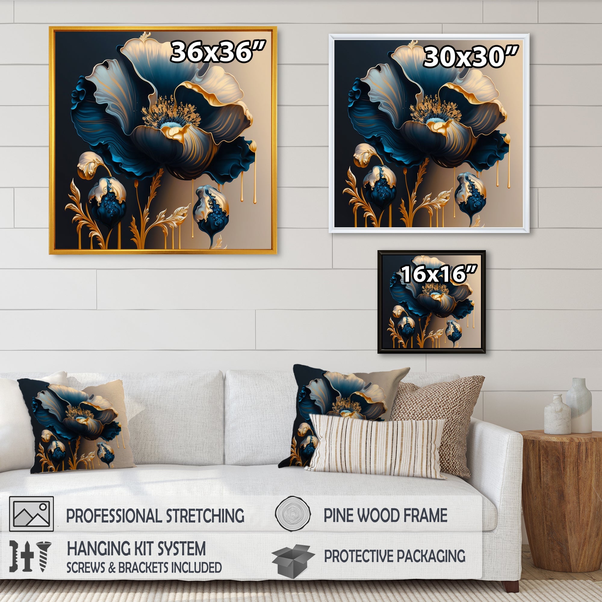 Deep Blue And Gold Single Flower V