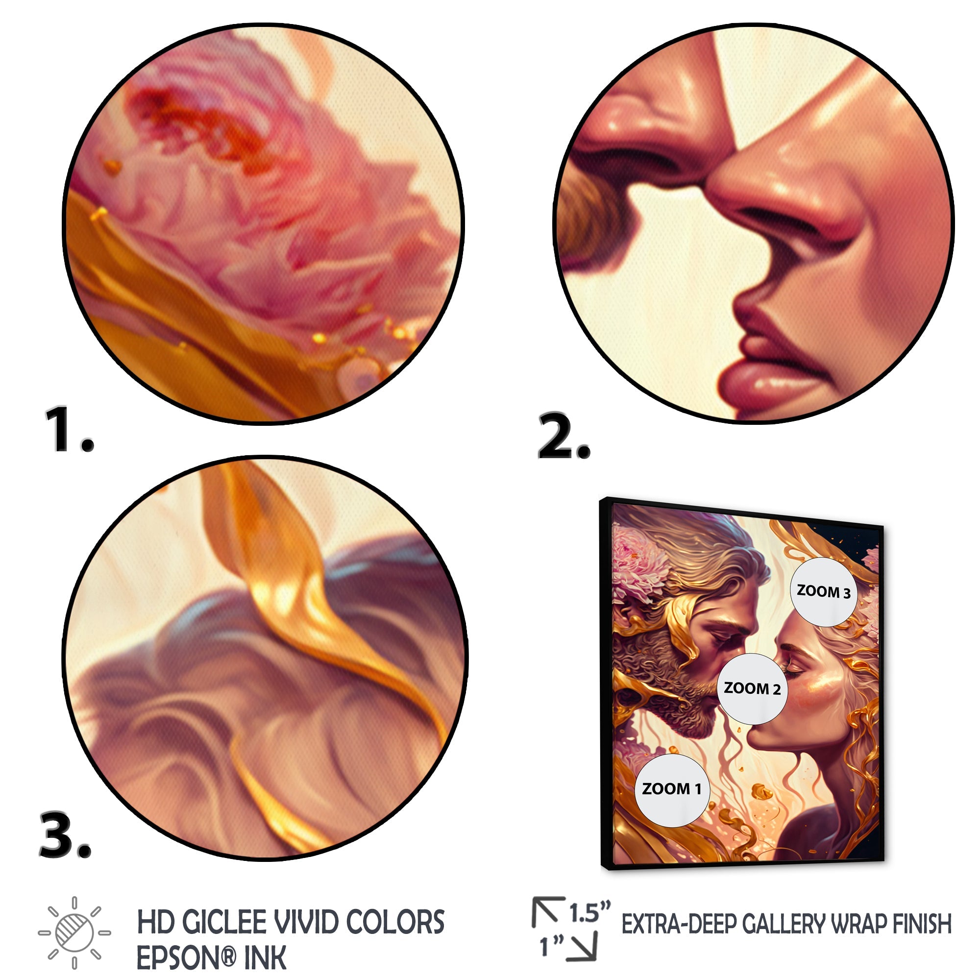 Gold And Pink Couple Kissing Art