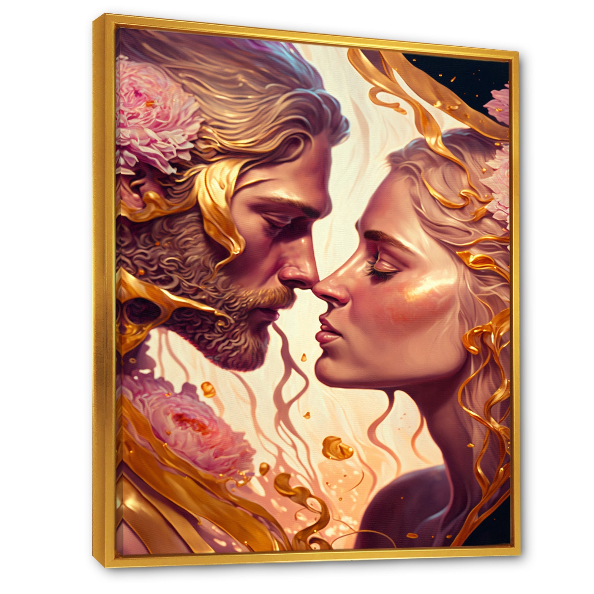 Gold And Pink Couple Kissing Art
