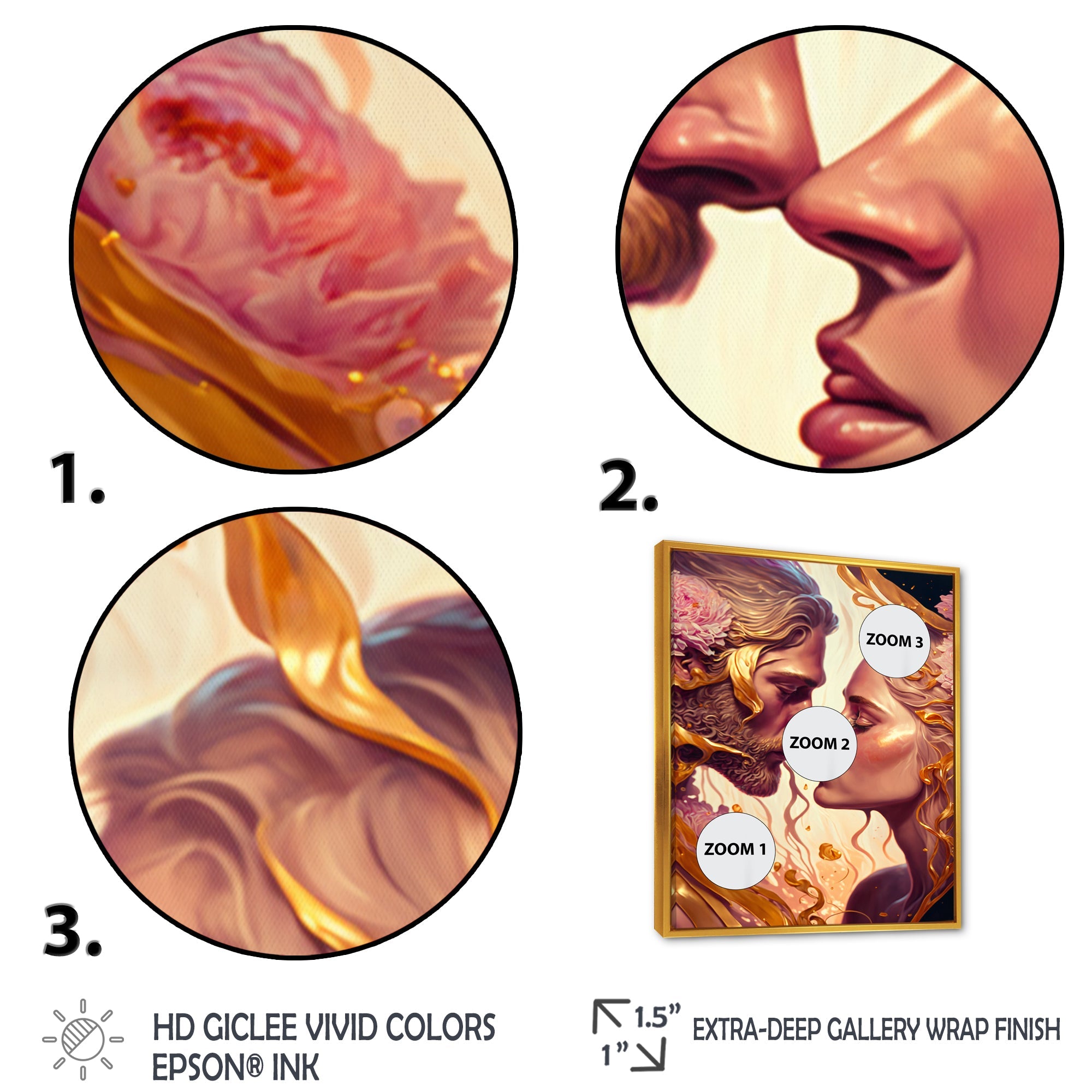 Gold And Pink Couple Kissing Art