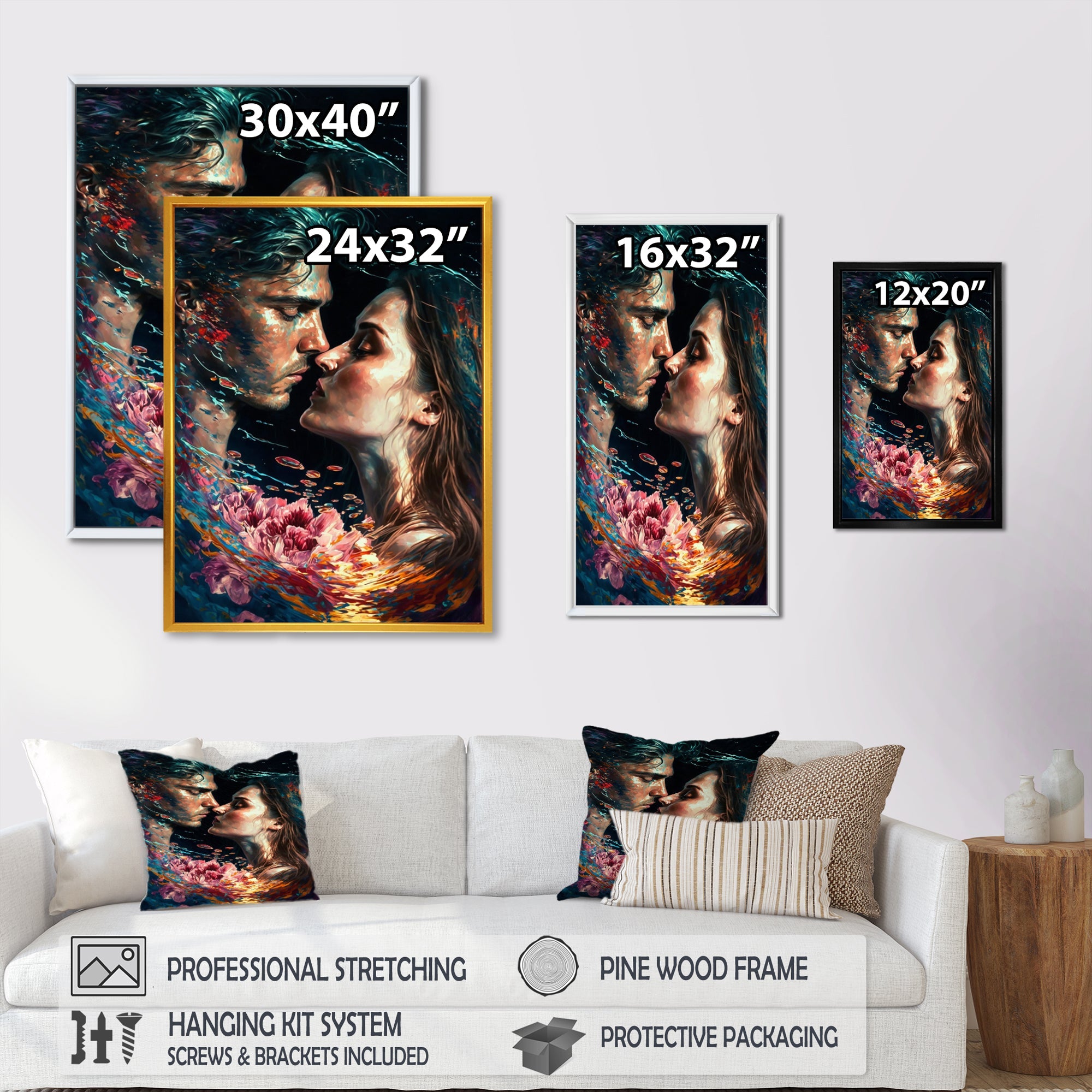 Loving Couple Kissing Floral Design II