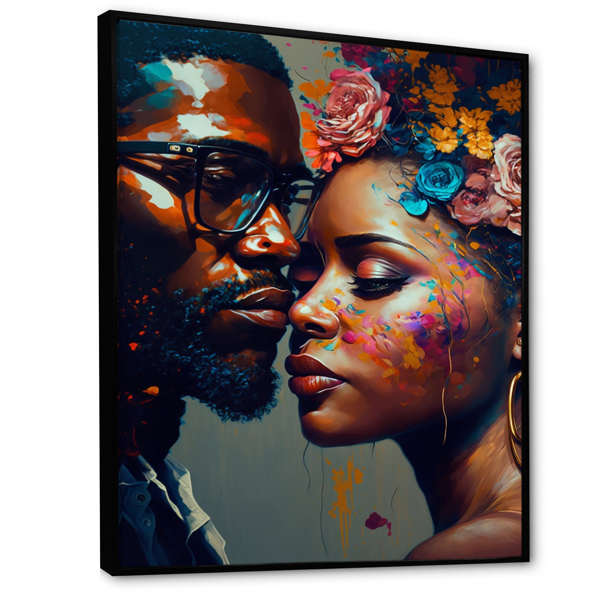 Loving Couple Kissing Floral Design V