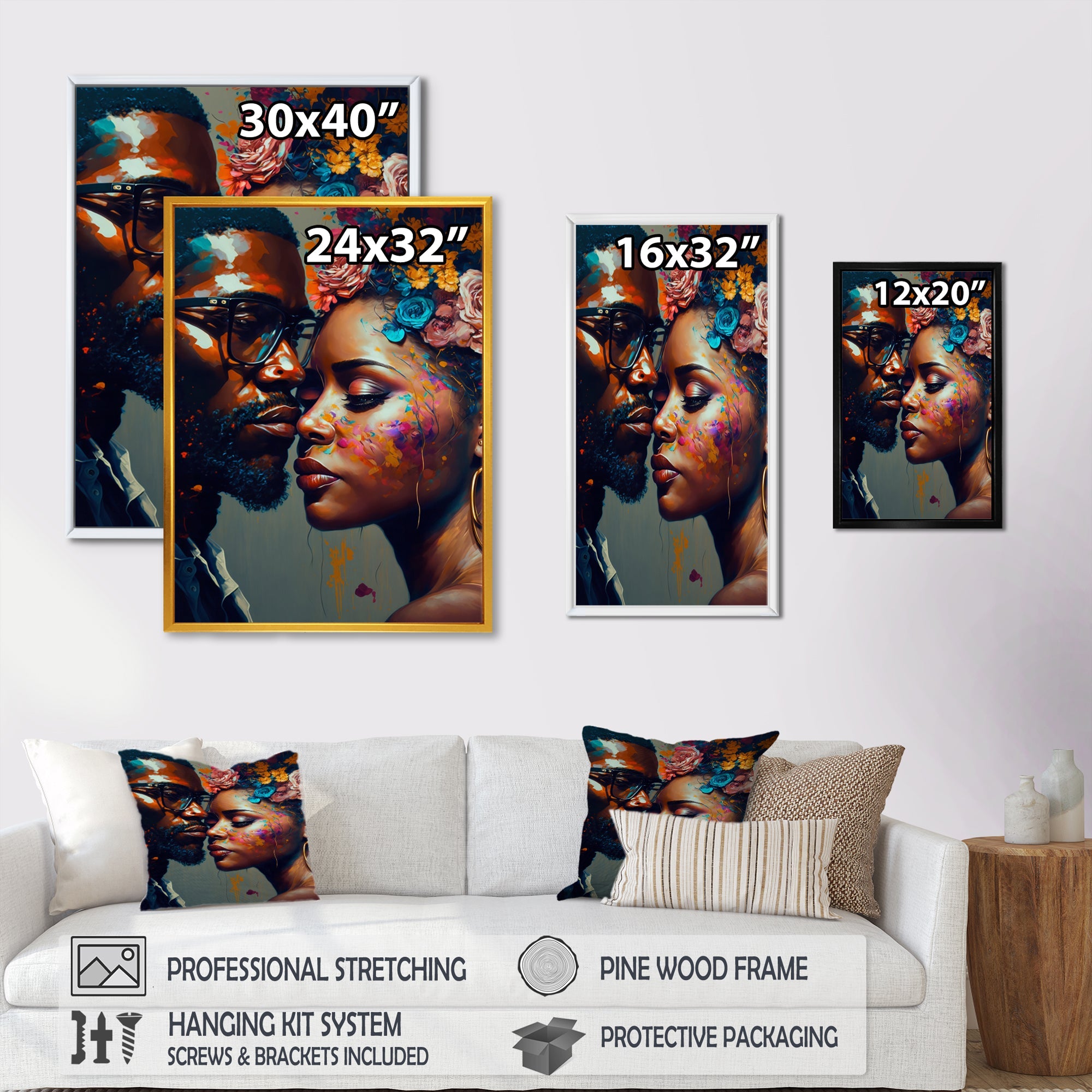 Loving Couple Kissing Floral Design V