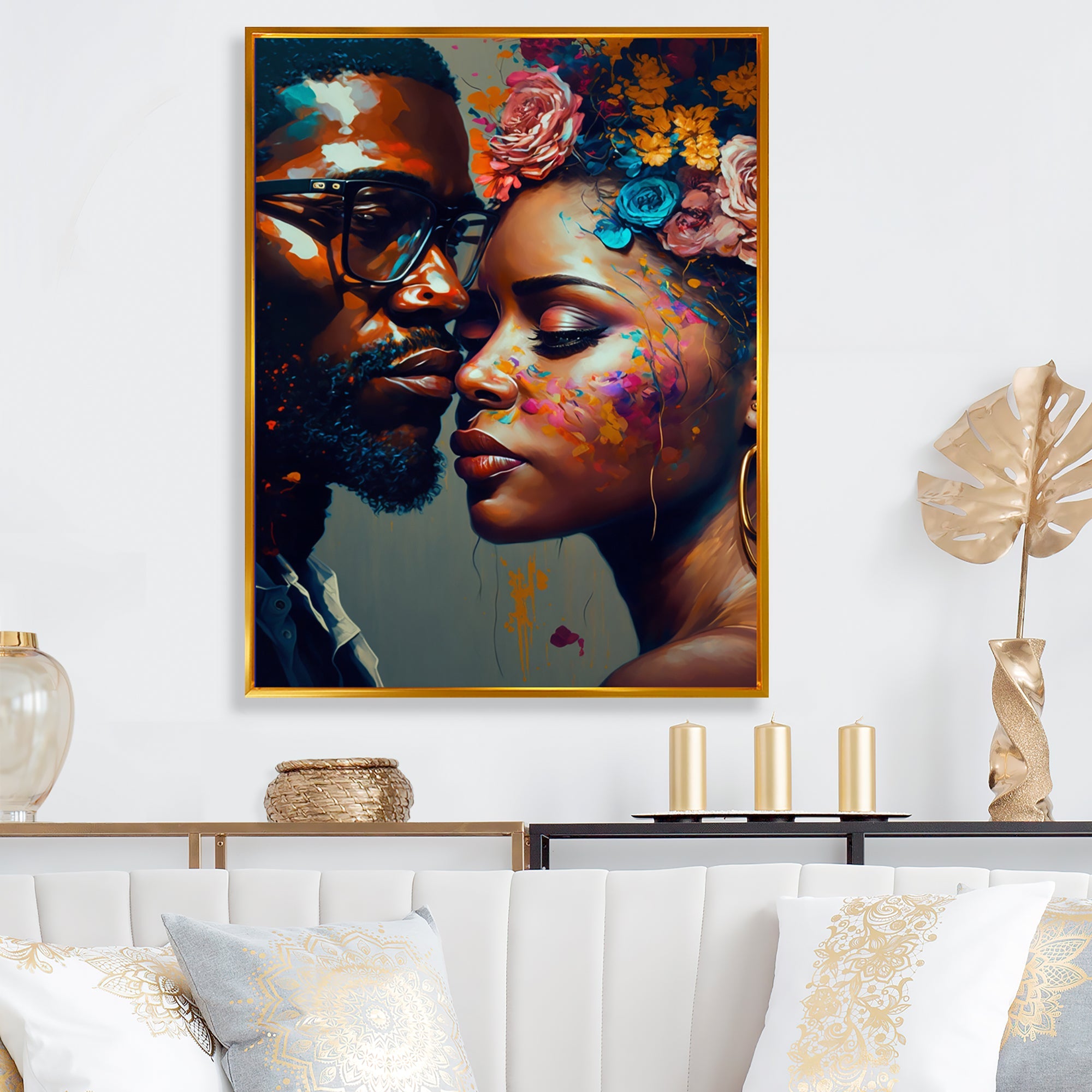 Loving Couple Kissing Floral Design V