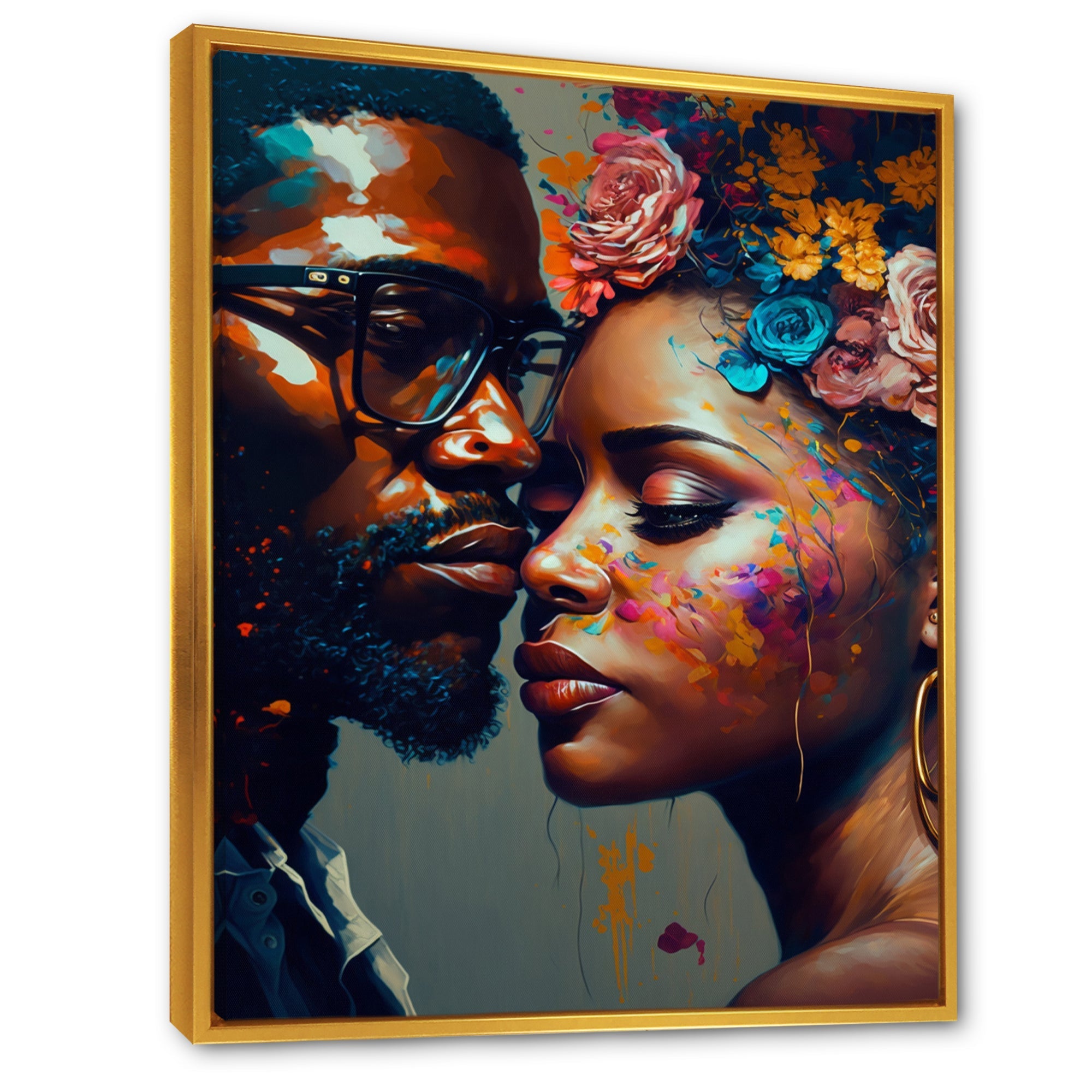 Loving Couple Kissing Floral Design V