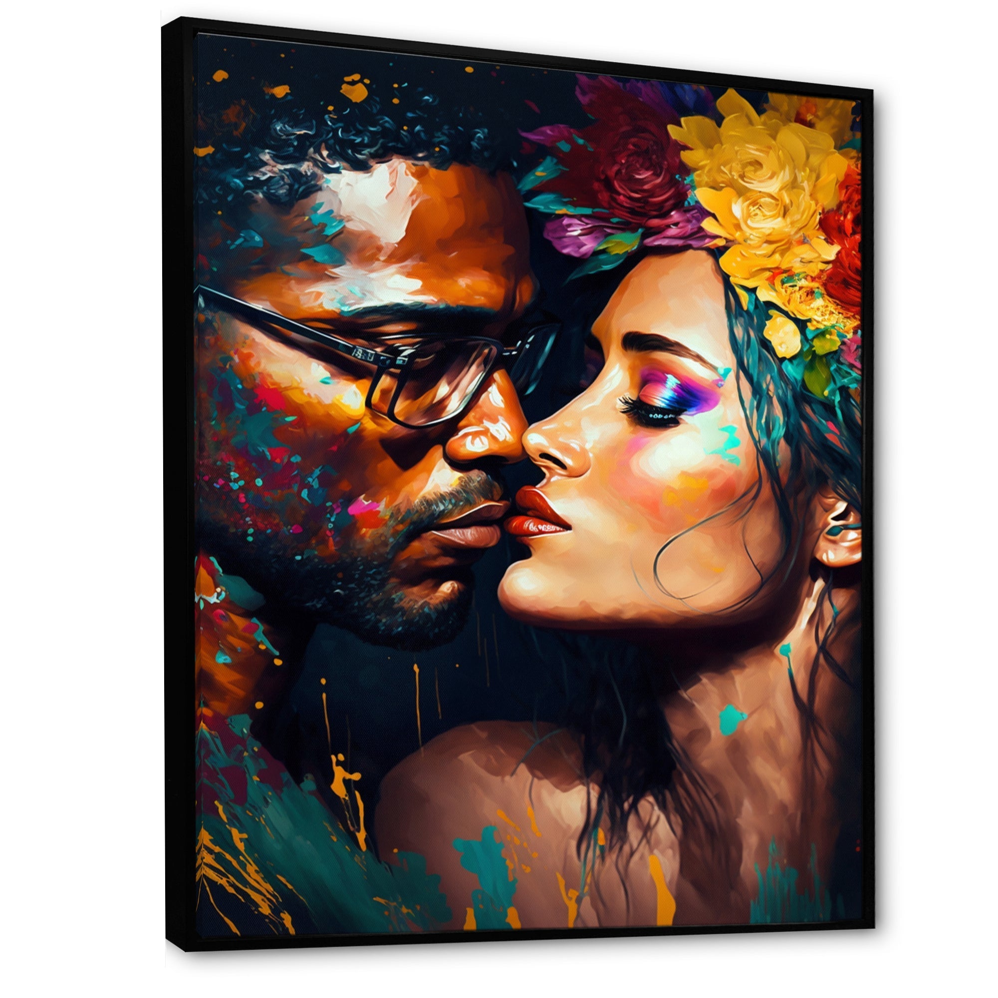 Loving Couple Kissing Floral Design VI