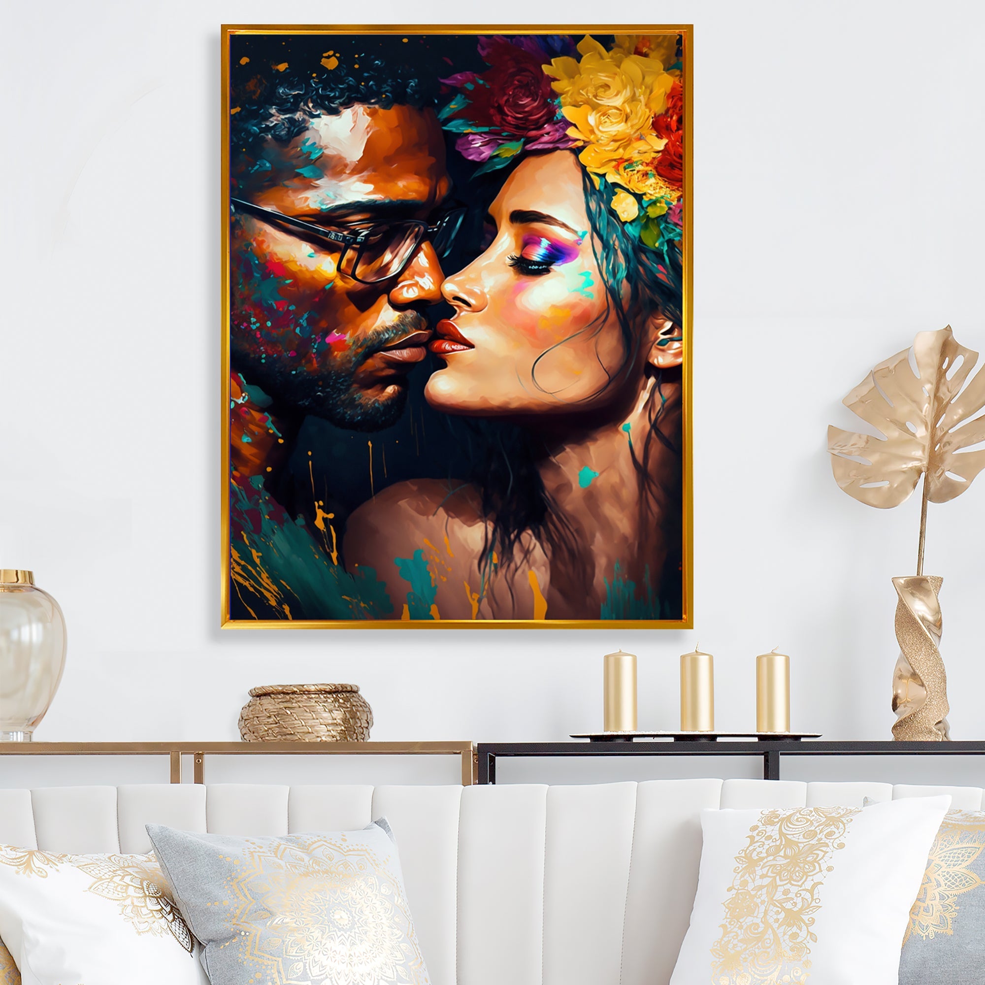 Loving Couple Kissing Floral Design VI