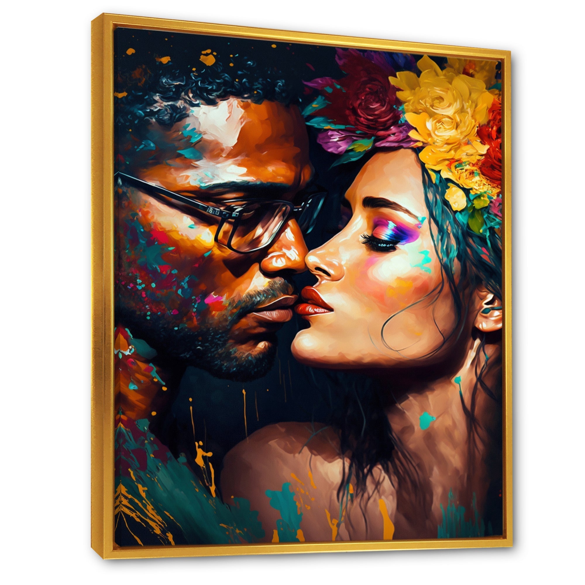 Loving Couple Kissing Floral Design VI