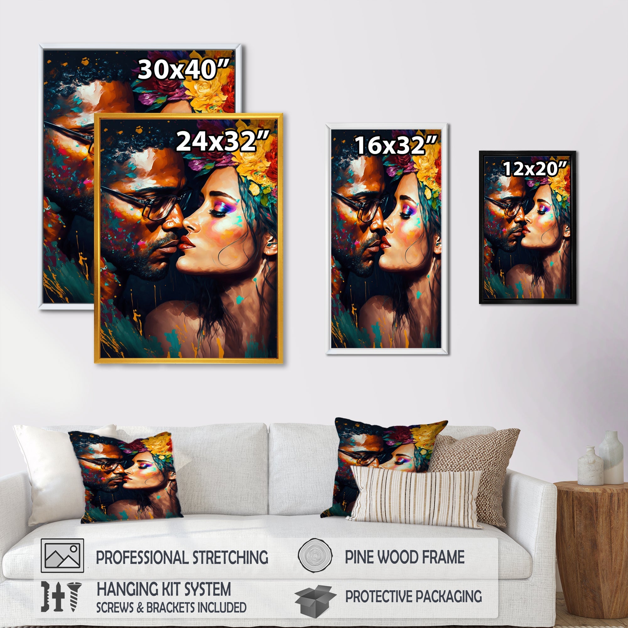 Loving Couple Kissing Floral Design VI