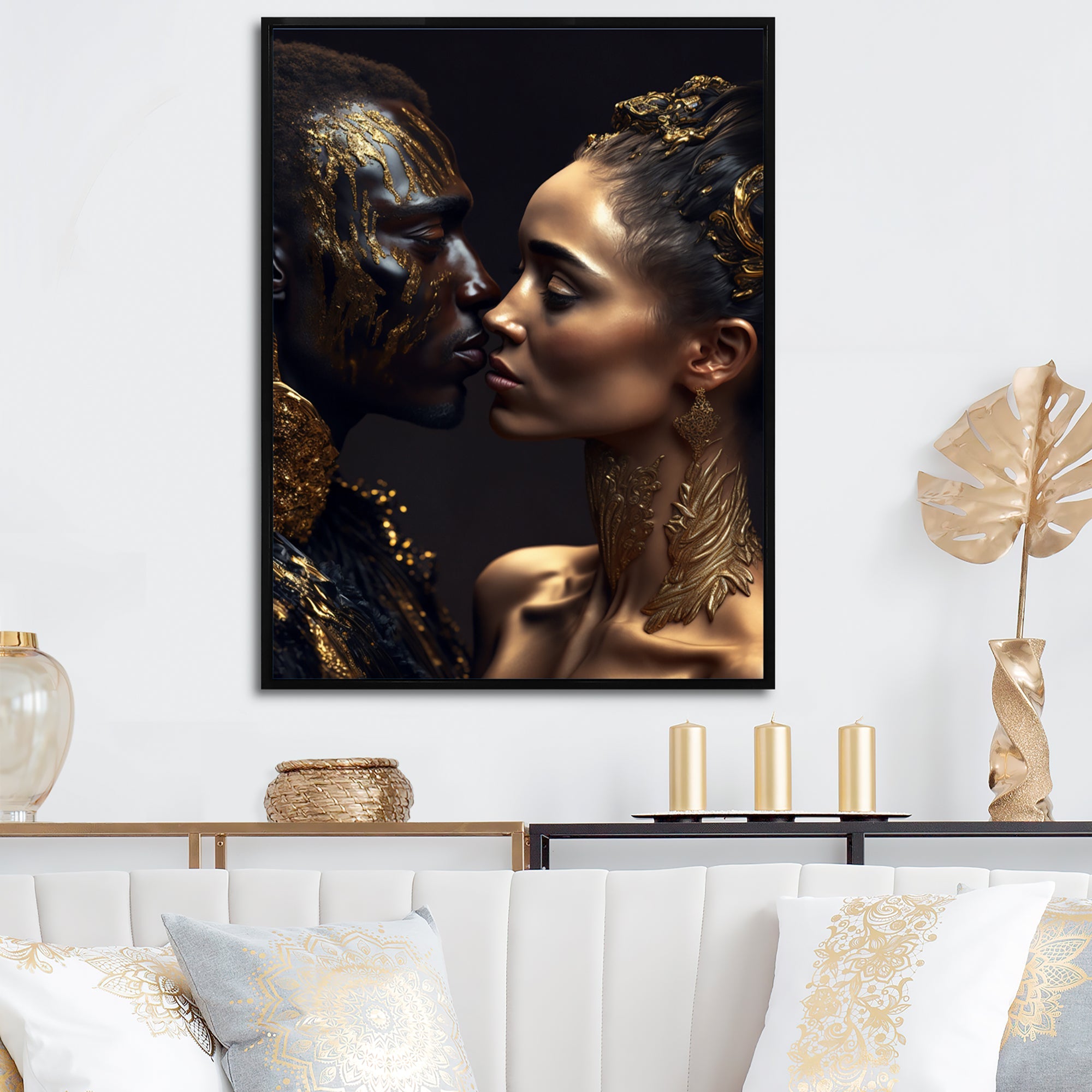 Gold African Amercian Couple Kissing