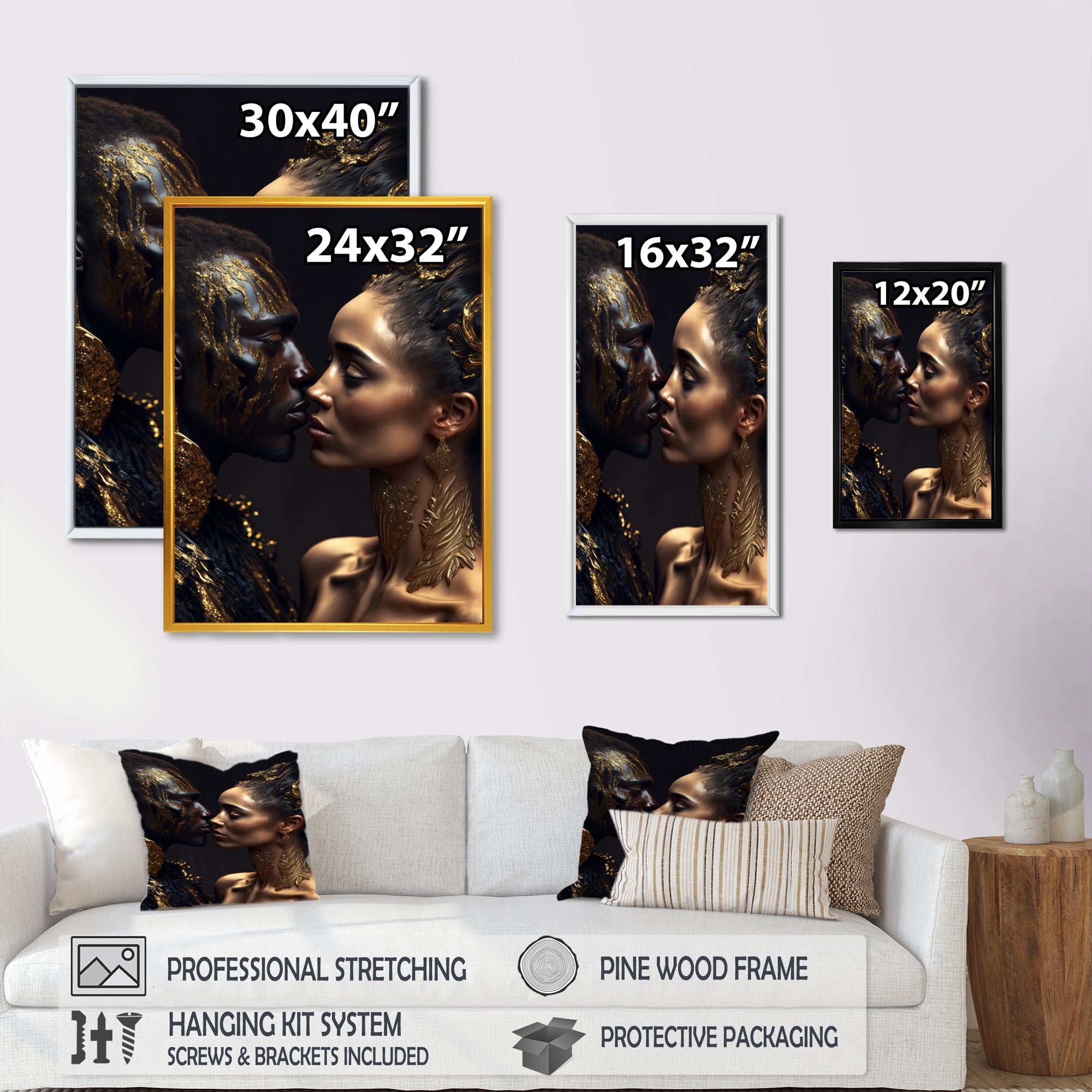 Gold African Amercian Couple Kissing