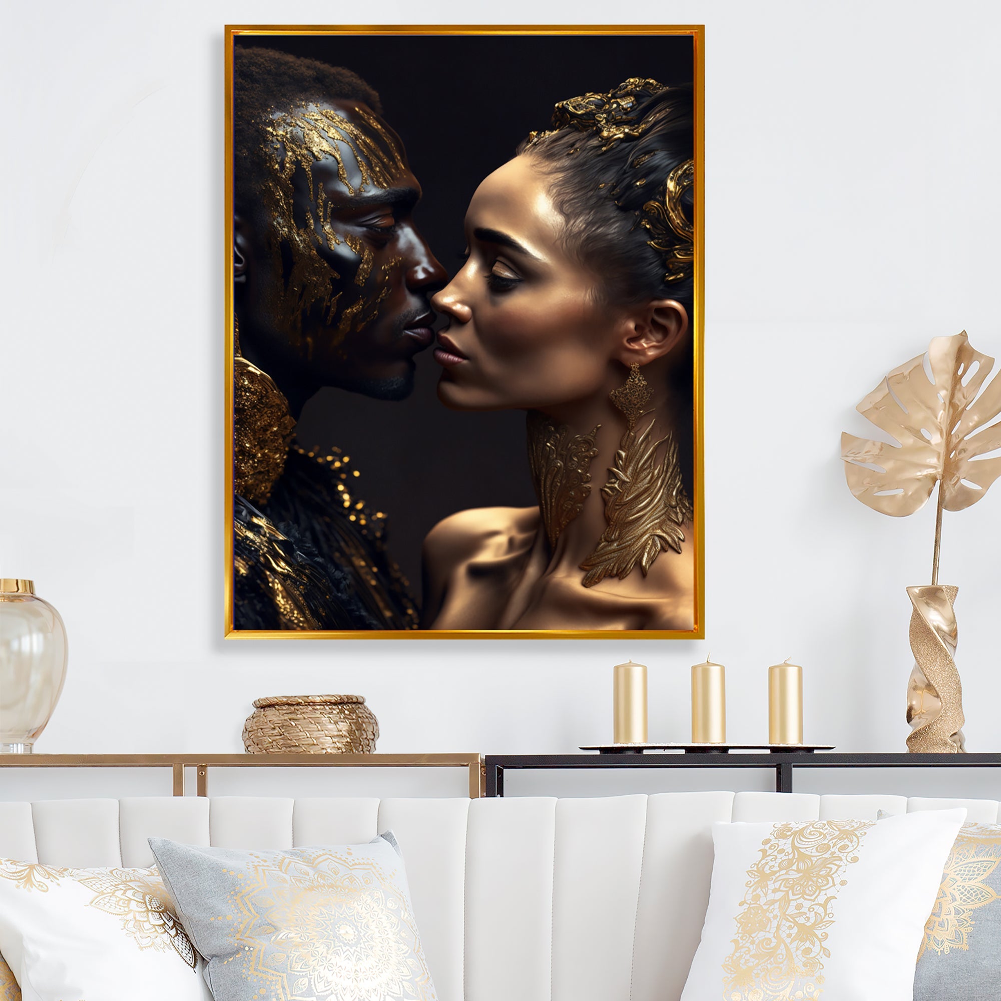 Gold African Amercian Couple Kissing