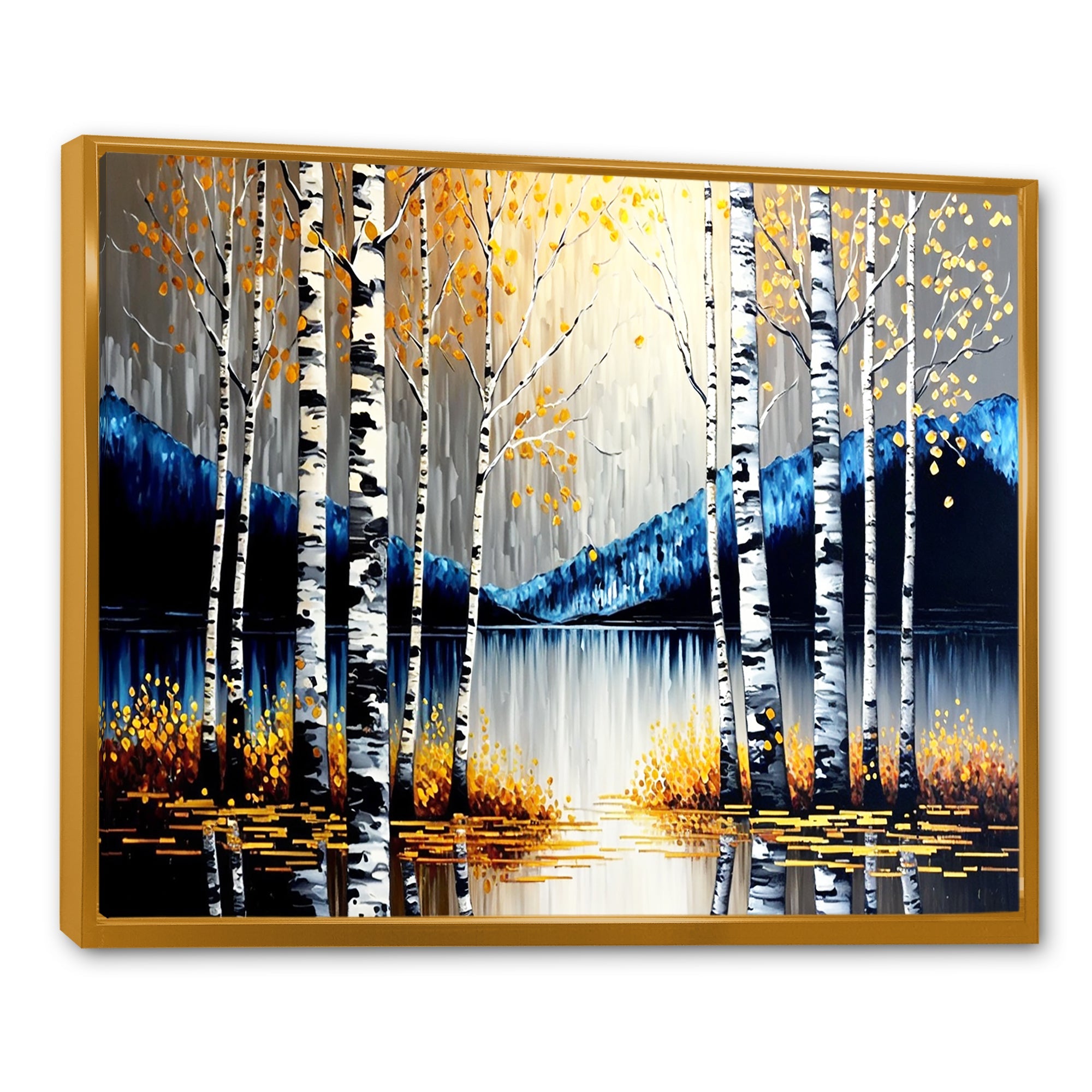 Monochrome Golden Birch Trees By The River IV