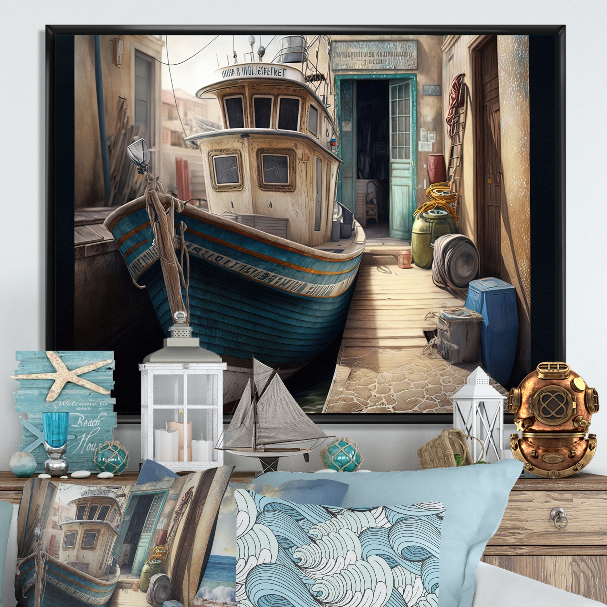 Rustic Port With A Fishing Boat VI